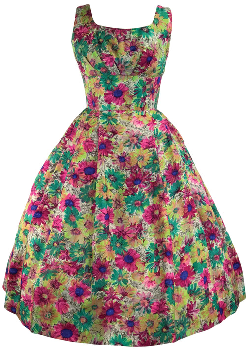 Vintage 1950s Painterly Floral Silk Party Dress - New!