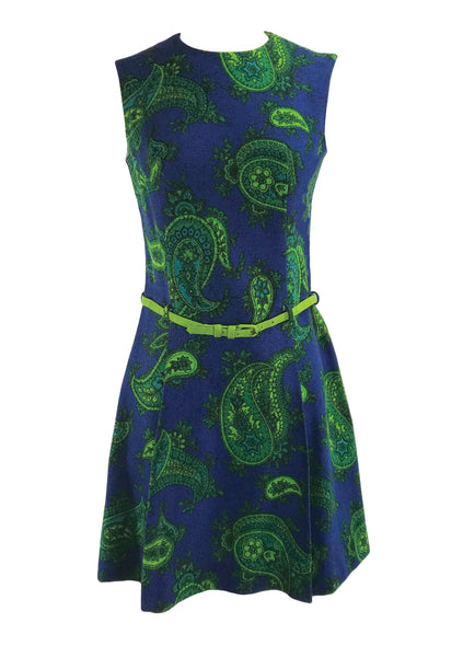 Vintage 1960s Paisley Linen Mod Mini Dress