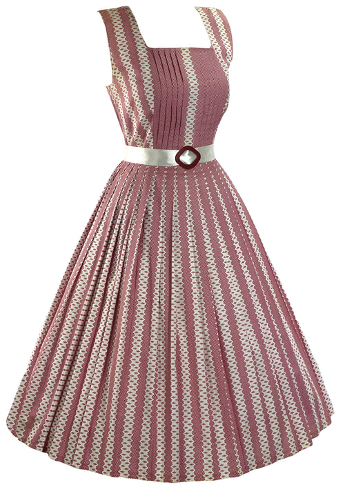 Early 1960s Pleated Pink and White Geometric Stripe Dress- New! (SOLD)