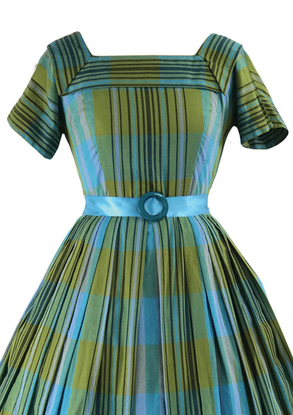 Vintage 1950s Blue Green Plaid Cotton Dress- New! – Coutura Vintage