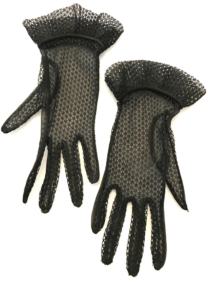 Lovely 1950s Black Nylon Mesh Gauntlet Gloves - New