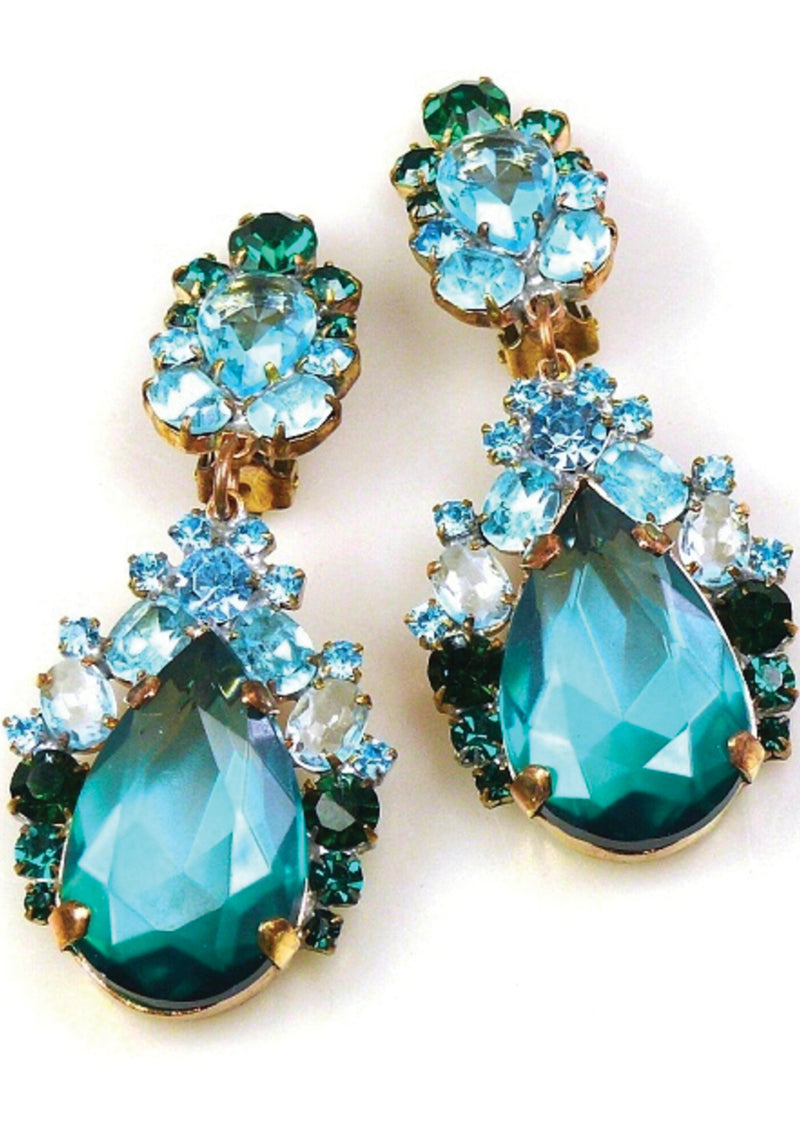 Aquamarine, Sapphire and Emerald Crystal Earrings - New!
