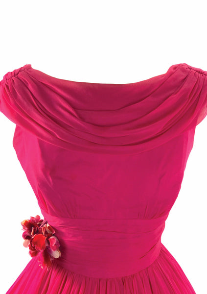 white christmas dresses Vintage 1950s Fuchsia Pink Chiffon Party Dress