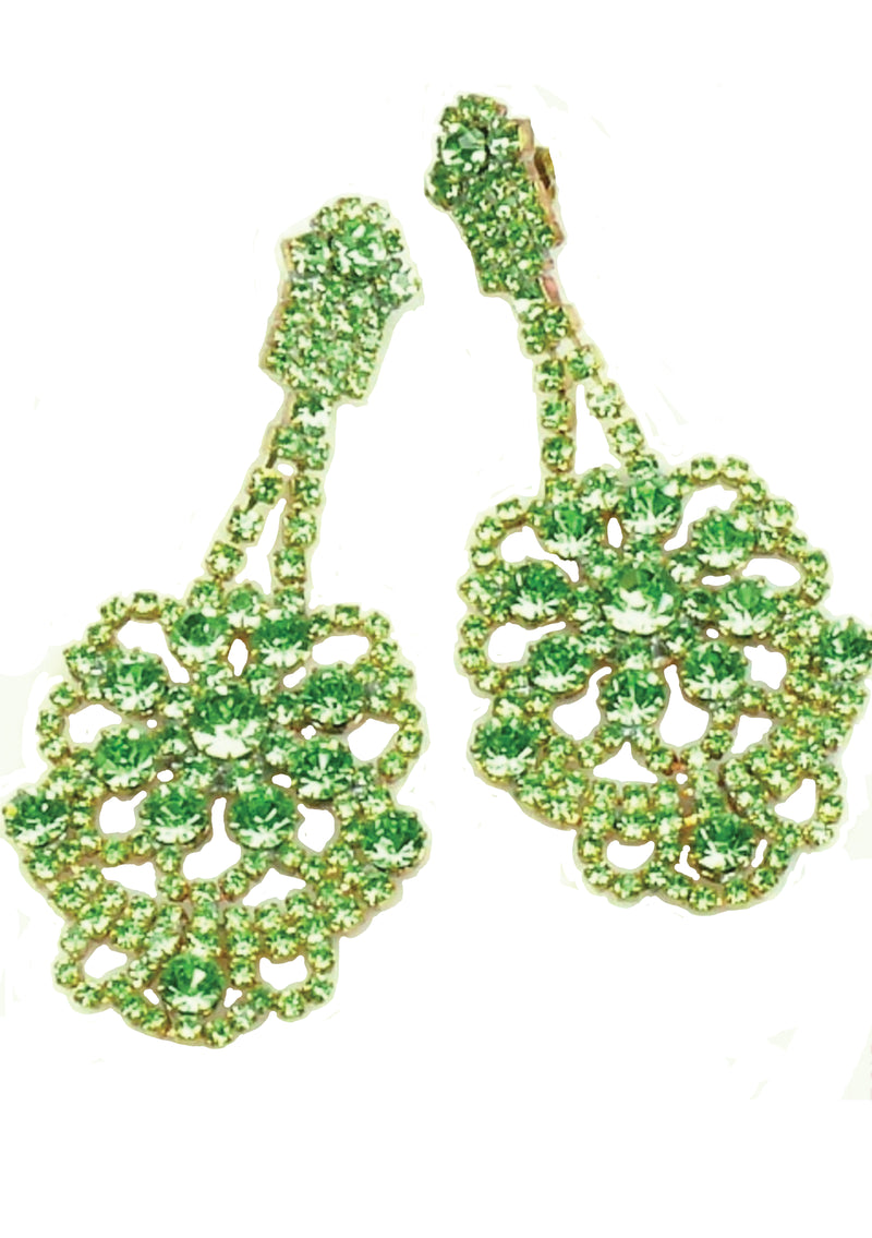 Peridot Green Lace Crystal Czech Earrings