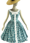 Vintage 1950s Blue Trellis Novelty Print Dress - NEW!