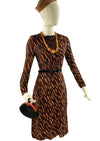 Vintage Late 1930s Brown Rayon Crepe Day Dress- NEW!