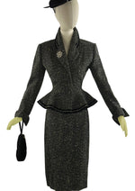 Vintage 1950s Black and Cream Flecked Wool Designer Suit - NEW!