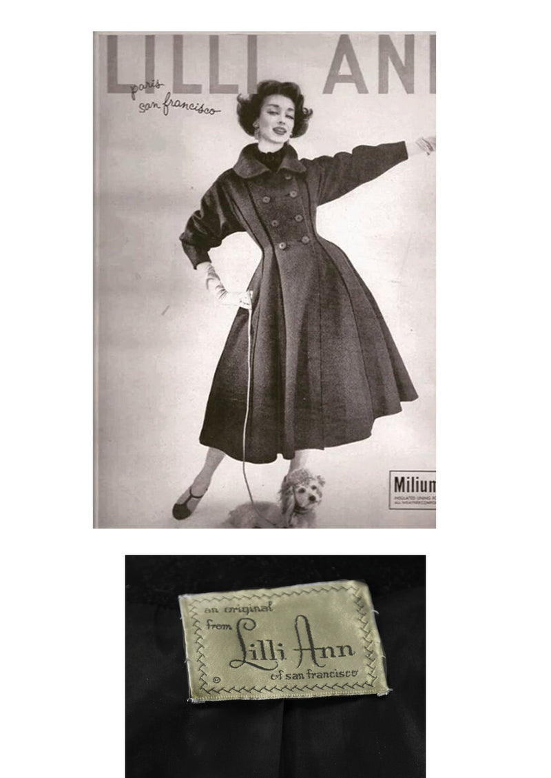 Vintage 1950s Lilli Ann Black Eyelash Wool Princess Coat- New!