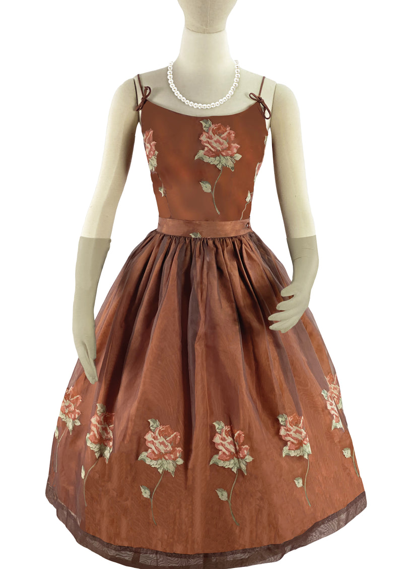 Late 1950s to Early 1960s Bronze Roses Dress Set- NEW!