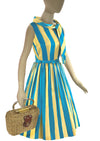 Vintage 1960s Blue and Yellow Cotton Horrockses Dress - NEW!