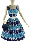 Late 1950s to Early 1960s Blue Abstract Floral Dress - NEW!