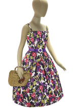 Vibrant Late 1950s to Early 1960s Floral Polished Cotton Dress- New!