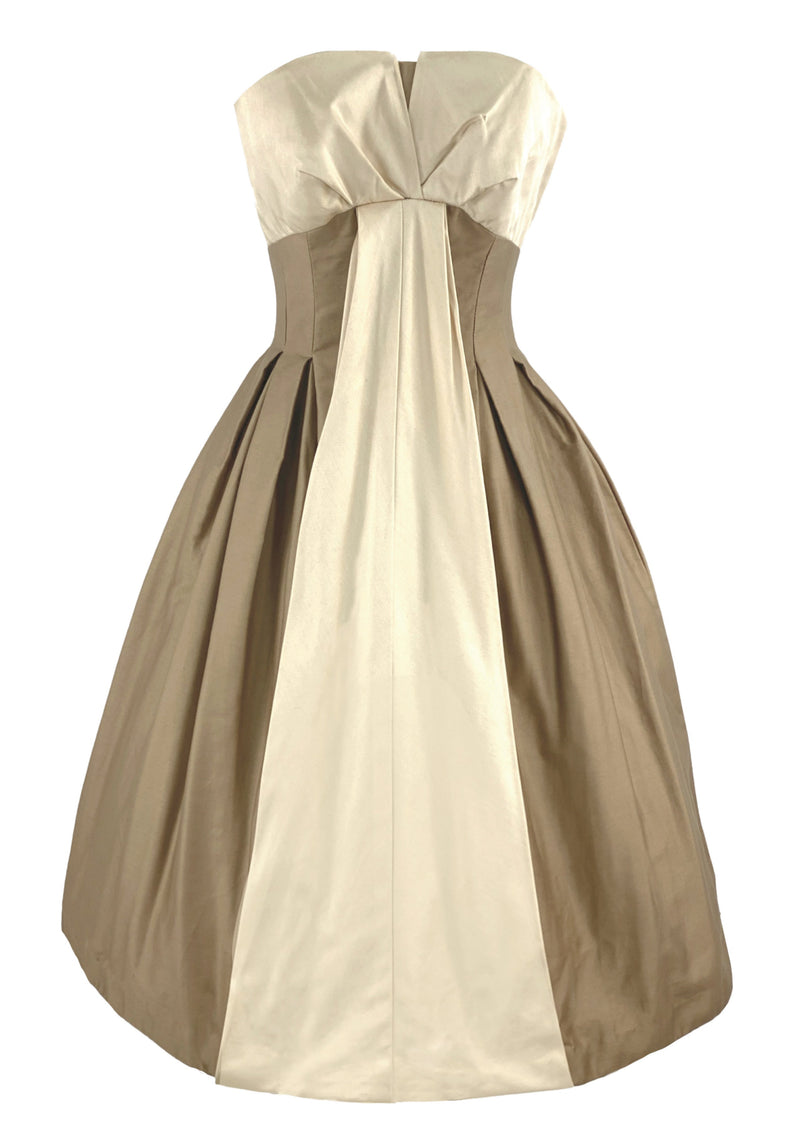 Late 1950s to Early 60s Bronze & Cream Cocktail Dress - NEW!