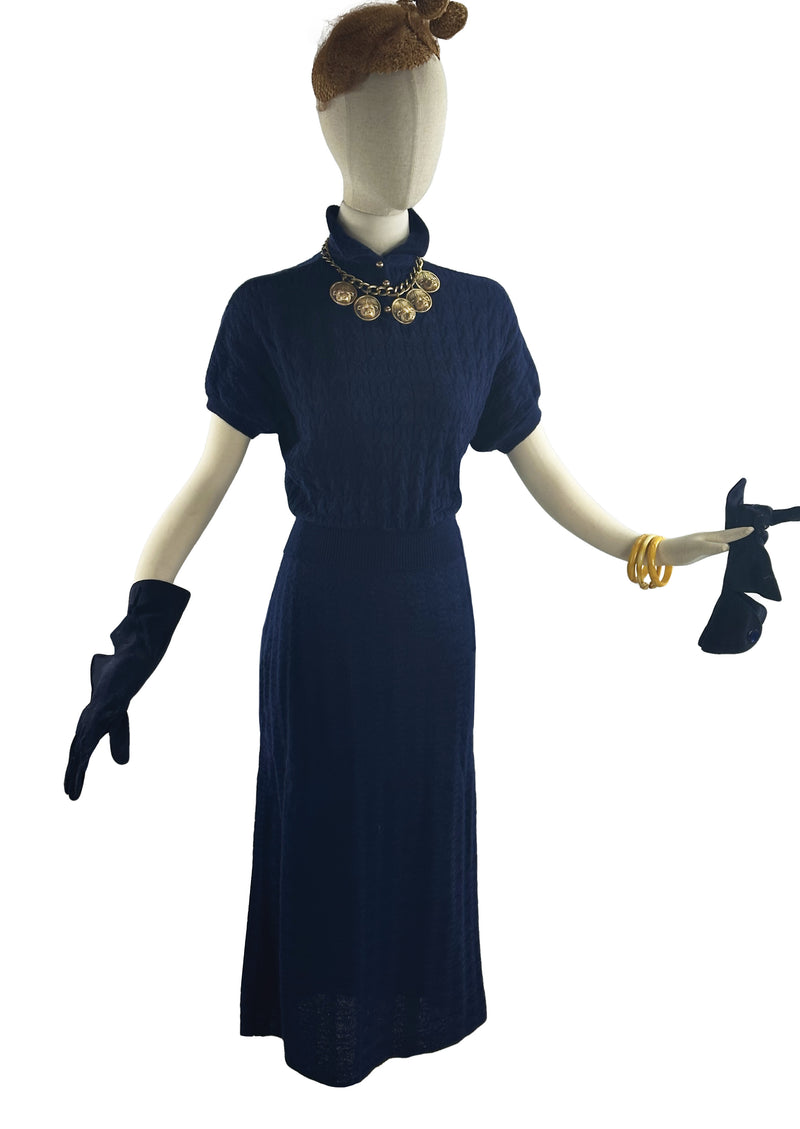 Vintage Late 1930s to Early 1940s  Navy Knit Dress Set - NEW!