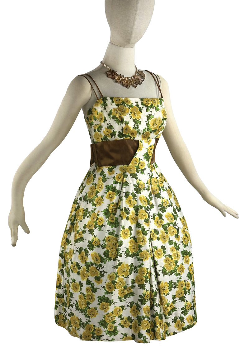 Late 50s to Early 60s Yellow and Green Kay Selig Dress - NEW!