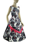 Vintage 1950s Magenta & Grey Berry Print Cotton Dress - New!