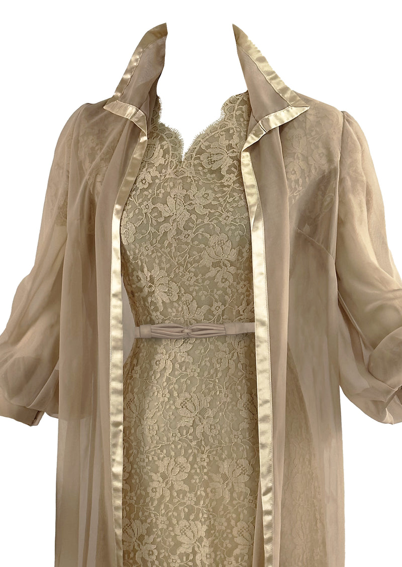 Vintage 1950s Latte Coloured Lace Dress & Coat Ensemble - NEW!