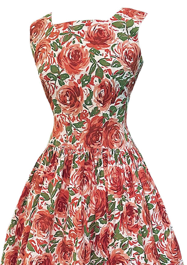 Late 1950s to Early 1960s Tangerine Roses Dress - NEW!