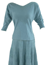 Vintage 1950s Slate Blue Wool Knit Dress Set- NEW!