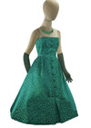 Vintage 1950s Emerald Green Brocade Dress- New!