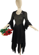 Vintage Late 1960s Black Handkerchief Hem Dress - NEW!