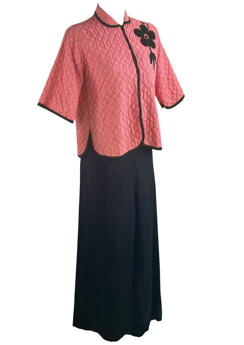 Vintage 1940s Pink and Black Lounge Suit/Pyjamas- NEW!