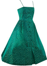 Vintage 1950s Emerald Green Brocade Dress- New!