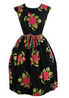 Late 1950s to Early 1960s Red Camellias Cotton Dress- NEW!