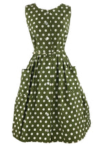 Late 1950s to Early 1960s Olive Green and White Dress  - NEW!