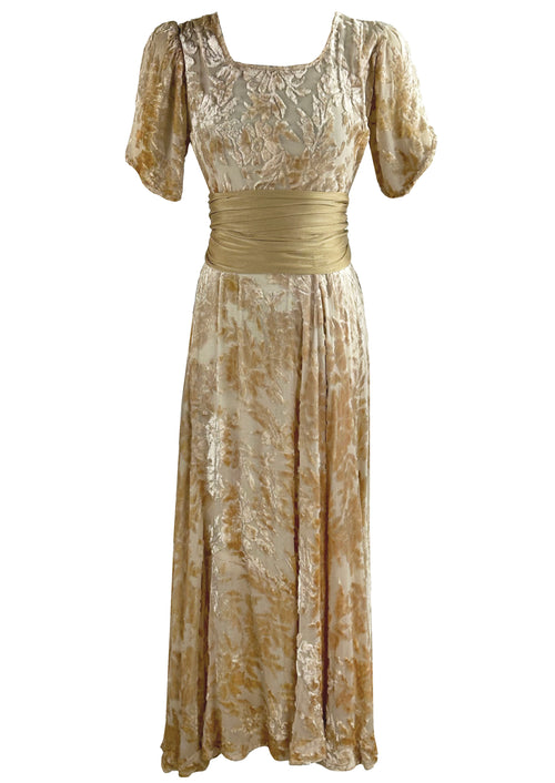 Vintage 1930s Champagne Coloured Voided Velvet Gown - NEW!