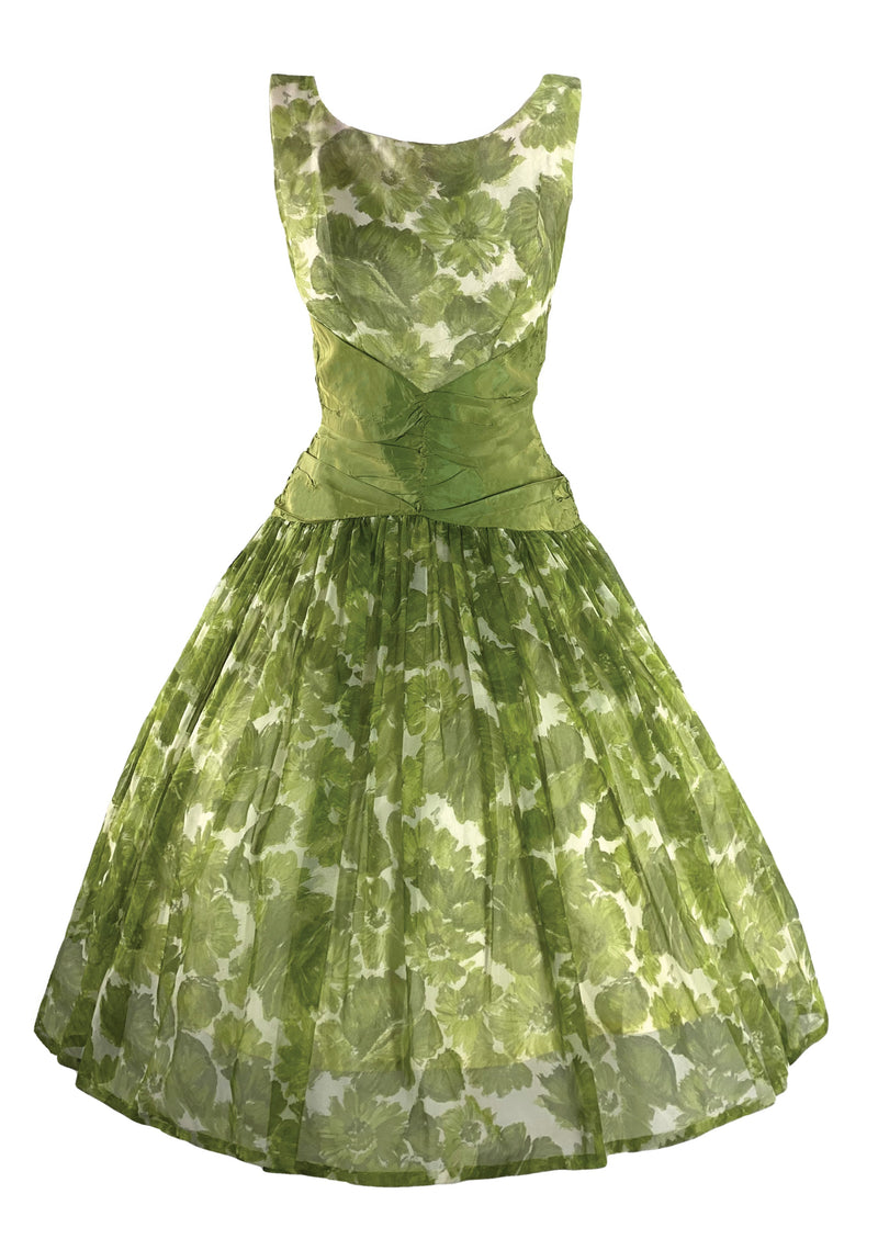 Gorgeous Vintage 1950s Green Floral Party Dress - New!