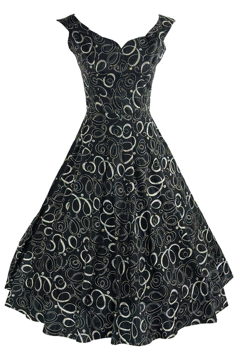 Vintage 1950s Black and Silver Cocktail Dress - New!