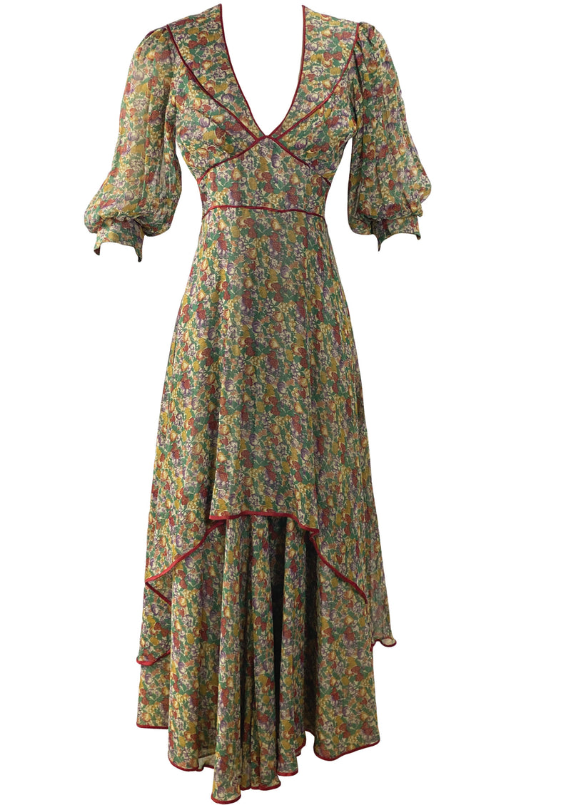 Vintage 1970s Beautiful Botanic Print Maxi Dress - NEW!