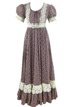 Vintage 1970s Chocolate Brown Maxi Prairie Dress- NEW!