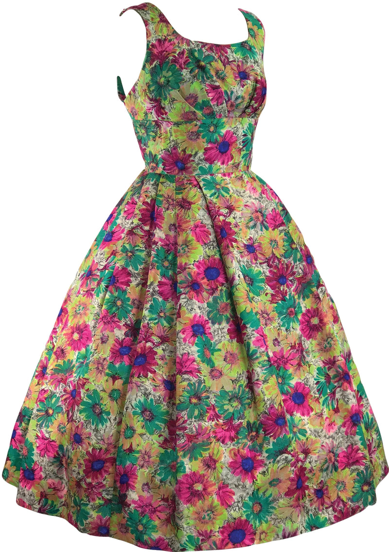 Vintage 1950s Painterly Floral Silk Party Dress - New!