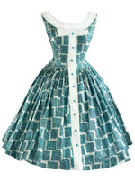 Vintage 1950s Blue Trellis Novelty Print Dress - NEW!