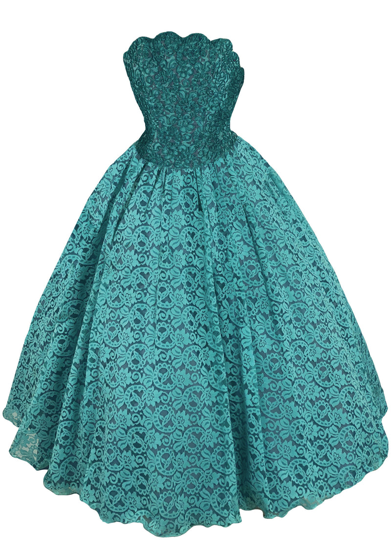Copy of Early 1980s Mike Benet Formal Turquoise Lace Gown - NEW!