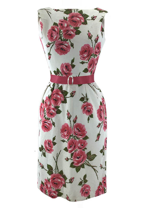 Late 1950s to Early 1960s Pink Roses Cotton Wiggle Dress- New!