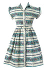 Late 1950s Horizontal Stripes Floral Cotton Dress - NEW!