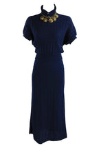 Vintage Late 1930s to Early 1940s  Navy Knit Dress Set - NEW!