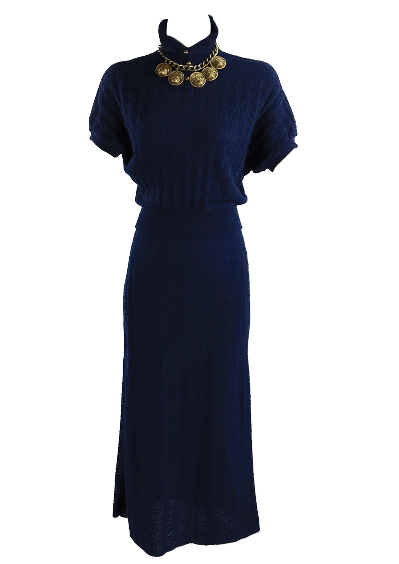 Vintage Late 1930s to Early 1940s  Navy Knit Dress Set - NEW!
