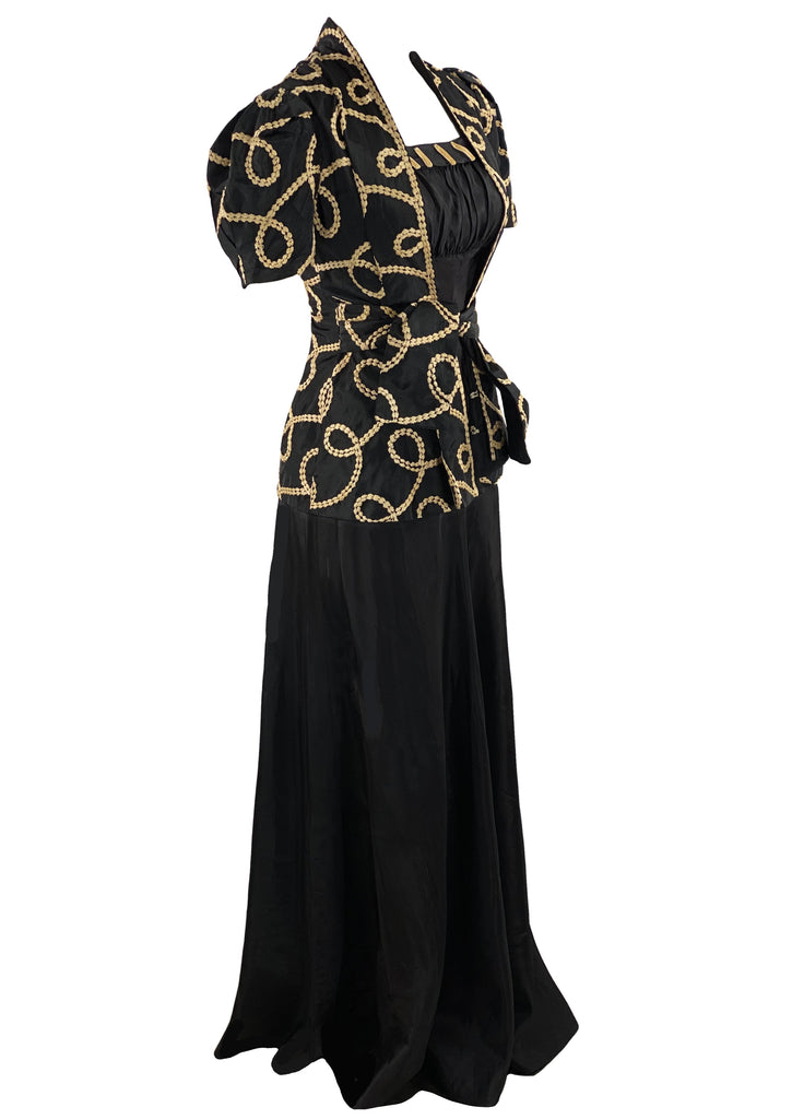 Vintage 1930s Black Taffeta Designer Gown and Jacket - NEW!