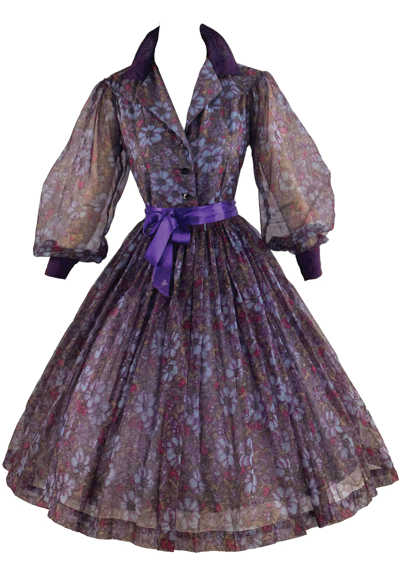 vintage purple floral dress 1960s Purple Floral Shirtwaist Dress