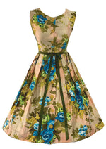 Late 1950s to Early 1960s Huge Blue Roses Dress- NEW!