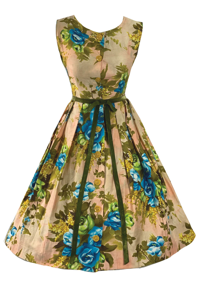 Late 1950s to Early 1960s Huge Blue Roses Dress- NEW!