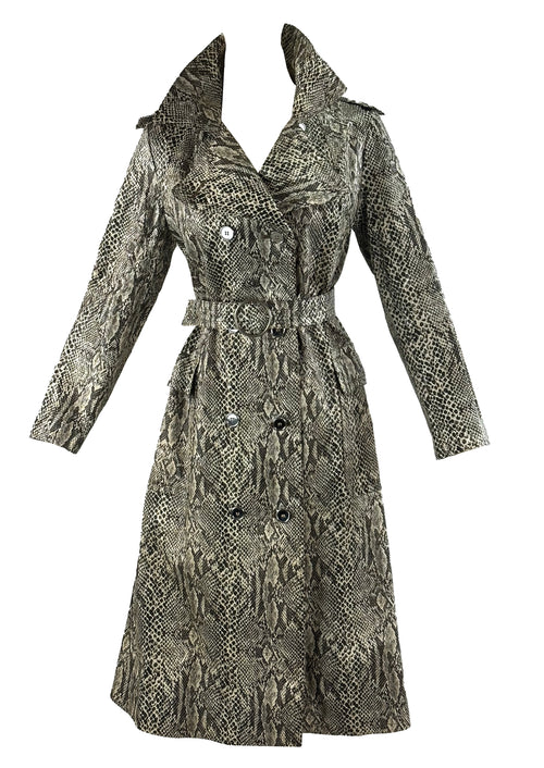 Vintage 1970s Python Print Vinyl Trench Coat - NEW!