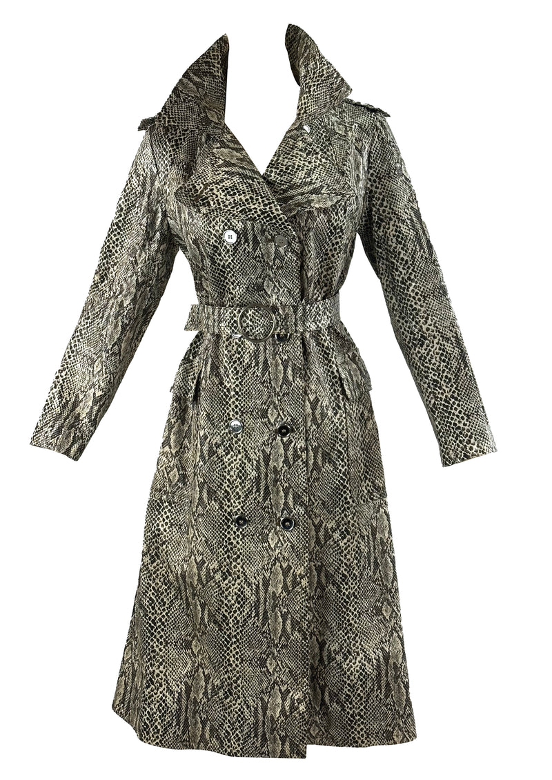 Vintage 1970s Python Print Vinyl Trench Coat - NEW!