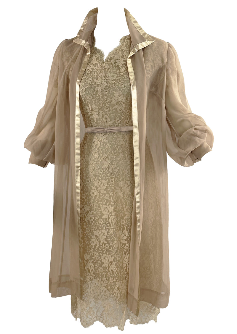 Vintage 1950s Latte Coloured Lace Dress & Coat Ensemble - NEW!