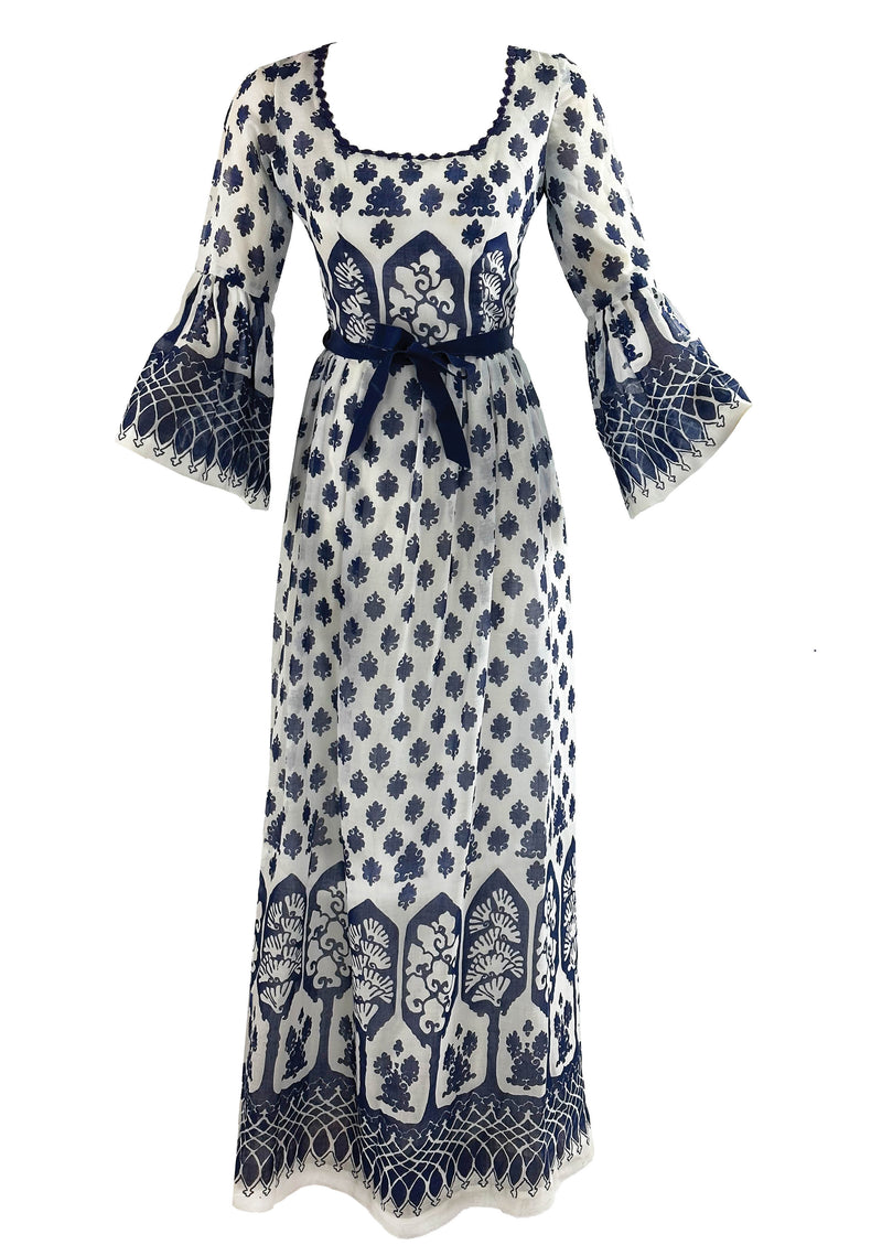 Vintage Late 1960s to 1970s Navy and White Maxi Dress - NEW!
