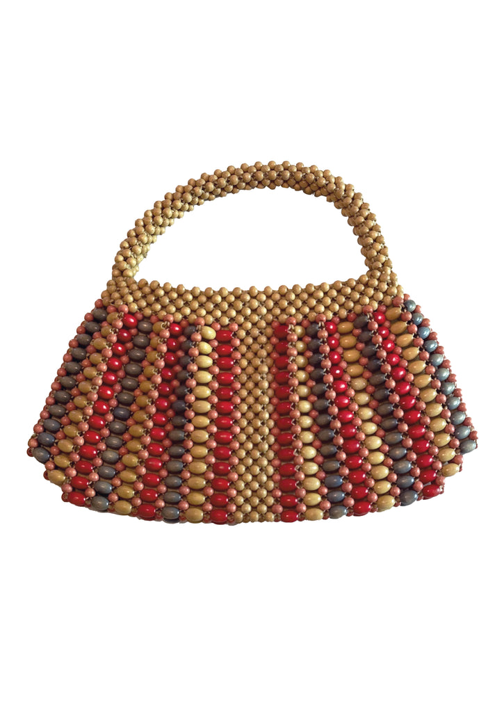Vintage 1940s Small Wooden Beaded Czech Purse - NEW!